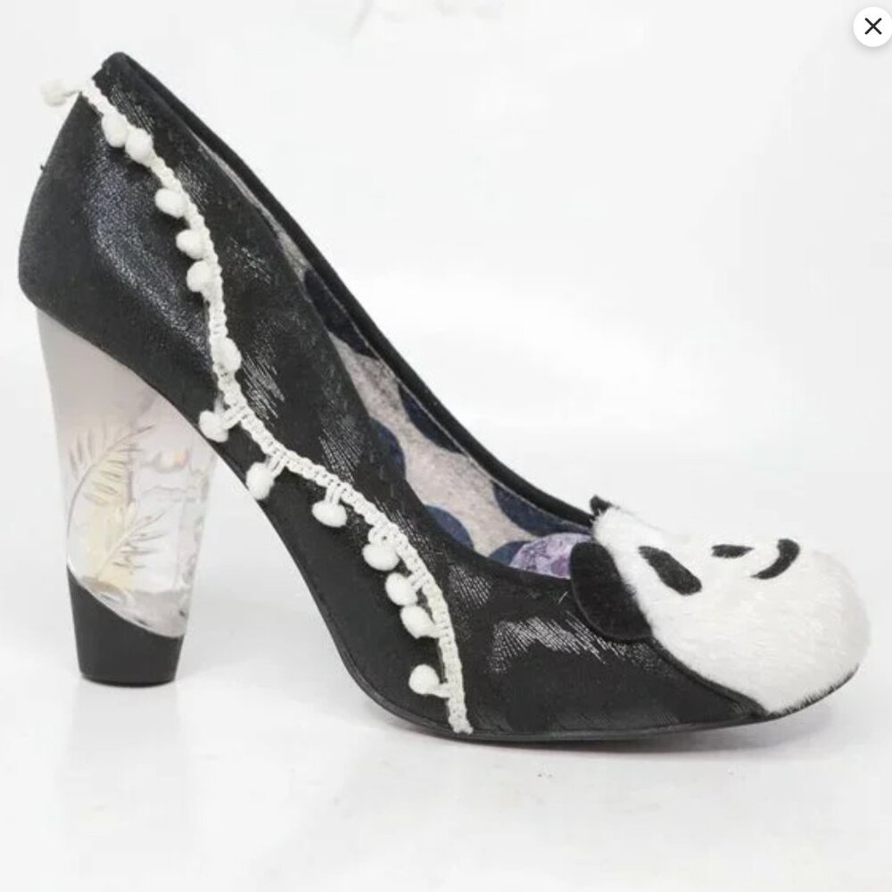 Irregular Choice Cougar Cubs Metallic Leather Pumps Lucite Heel Black White Shoe - Picture 3 of 16